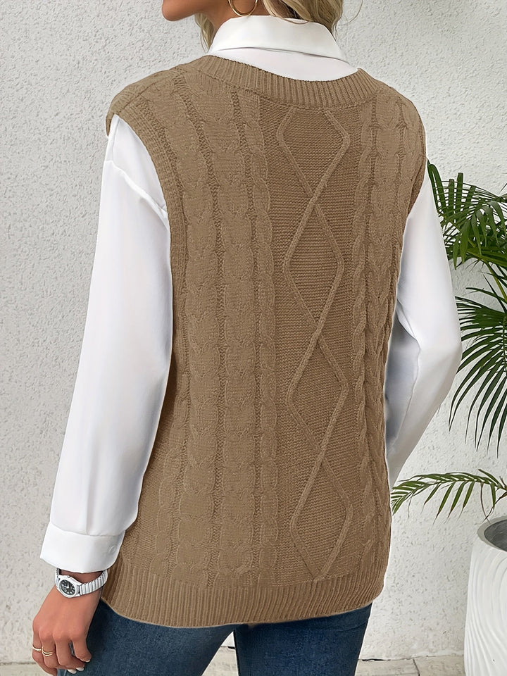 Cora | Cozy Cable-Knit V-Neck Sweater Vest