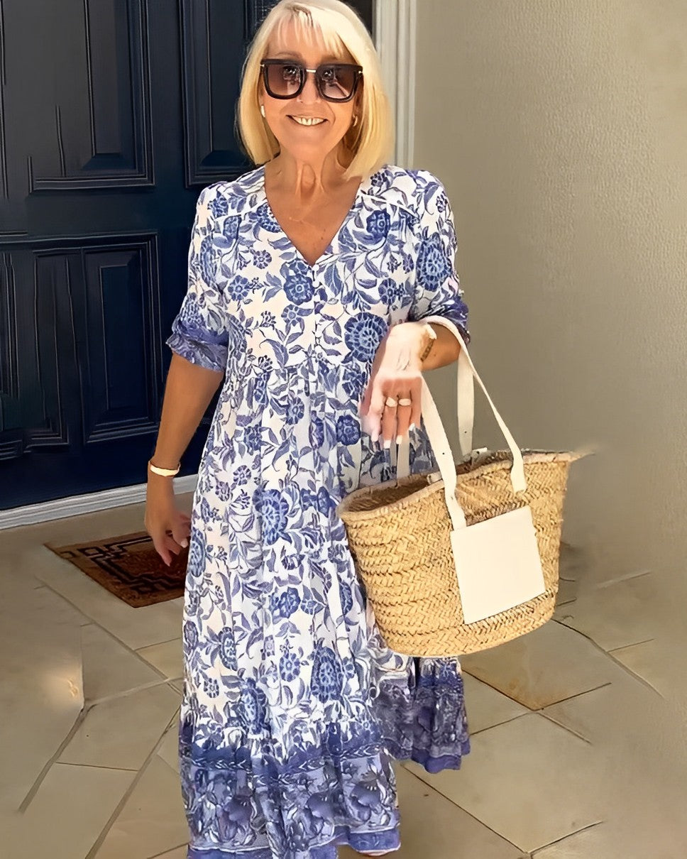 Keisha | Graceful V-Neck Floral Dress