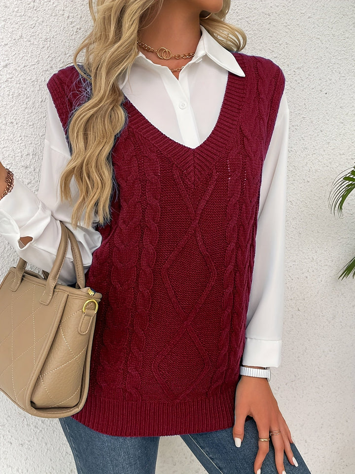 Cora | Cozy Cable-Knit V-Neck Sweater Vest
