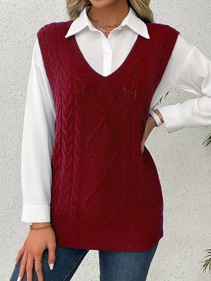 Cora | Cozy Cable-Knit V-Neck Sweater Vest