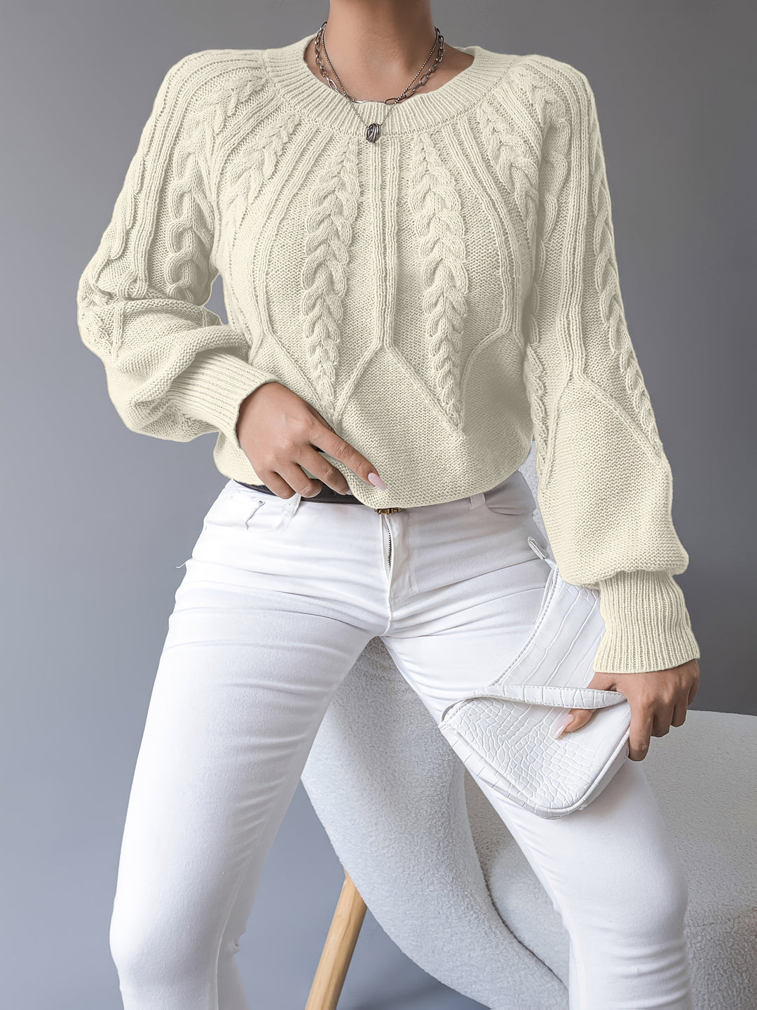 Sabine | Cable-Knit Lantern Sleeve Sweater