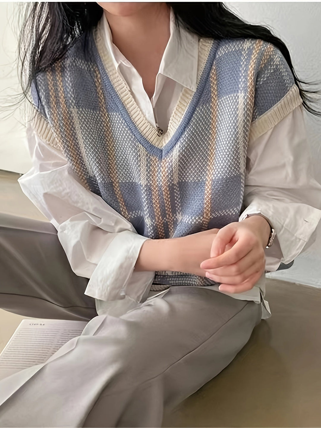 Marnie | Vintage Plaid V-Neck Sweater Vest
