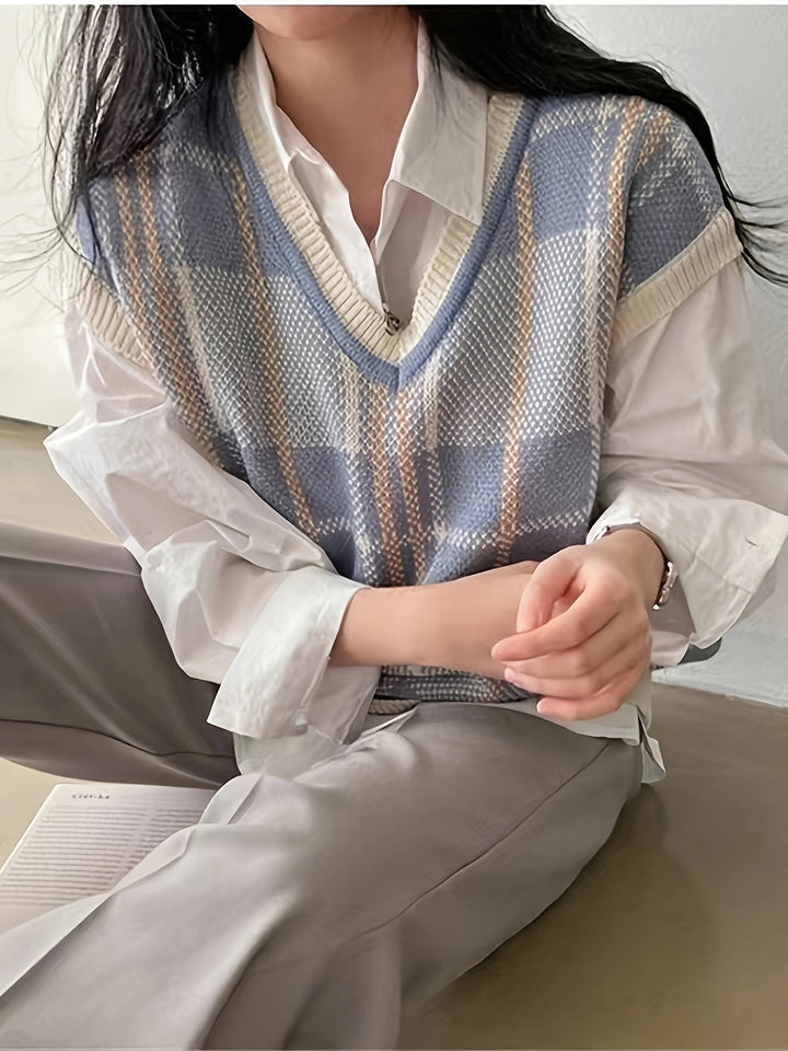 Marnie | Vintage Plaid V-Neck Sweater Vest