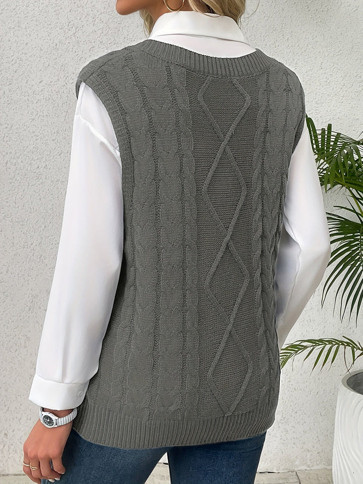 Cora | Cozy Cable-Knit V-Neck Sweater Vest