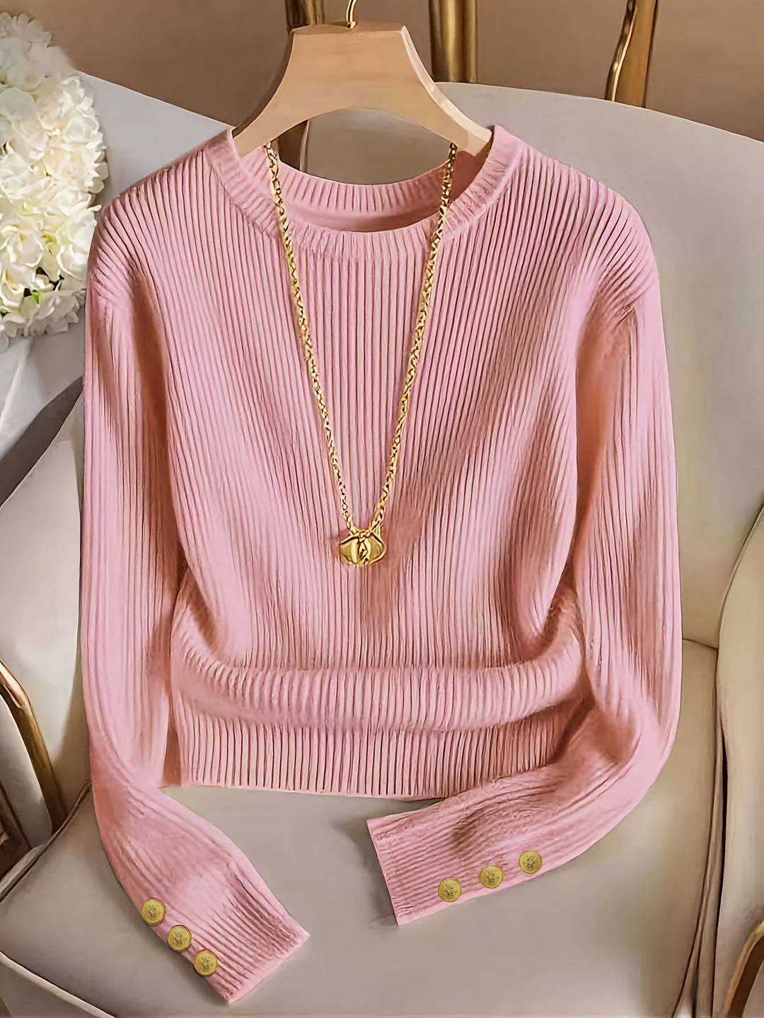 Gretchen | Ribbed Button-Cuff Sweater