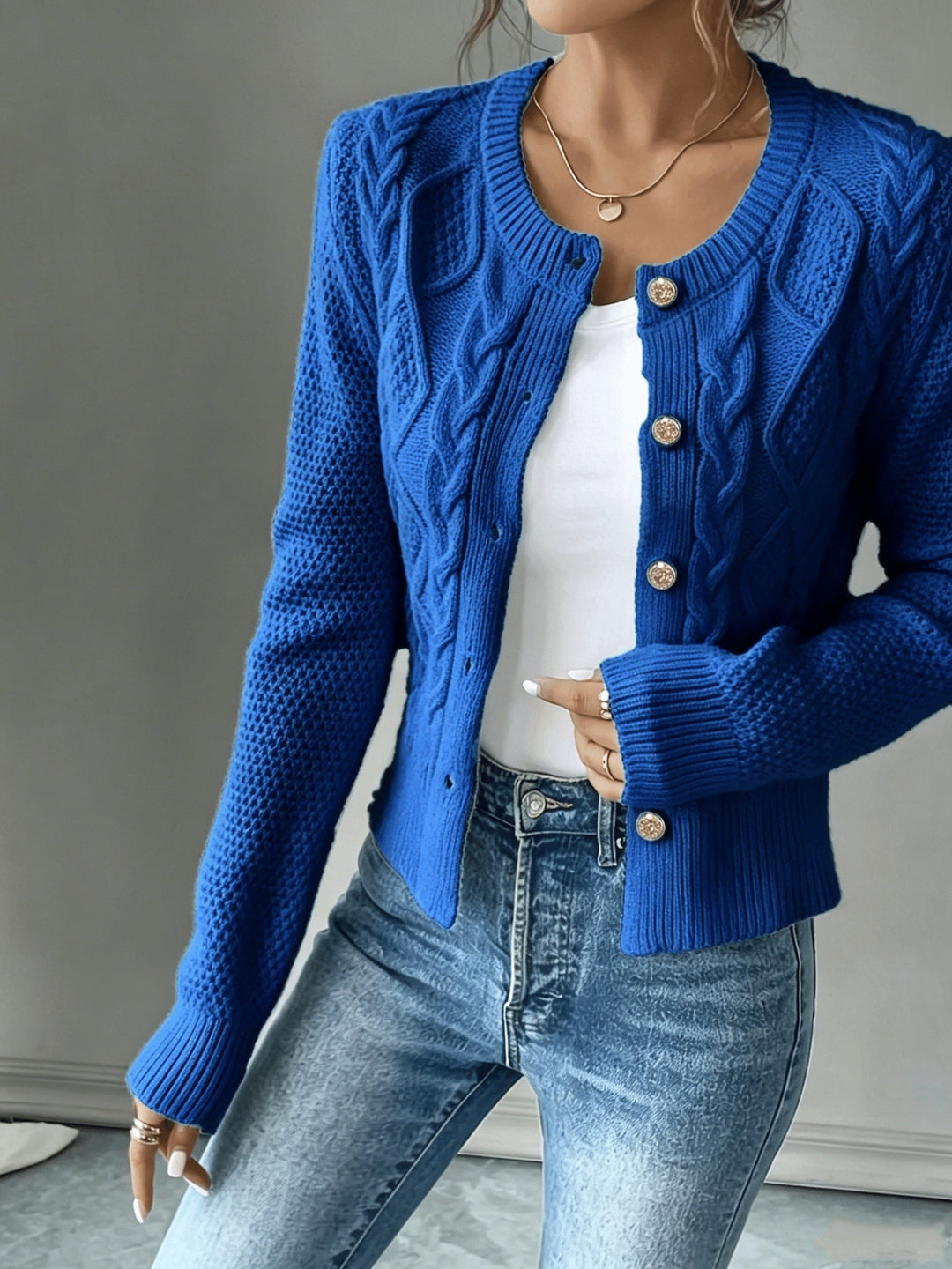 Eleanora | Cable-Knit Button-Front Cardigan