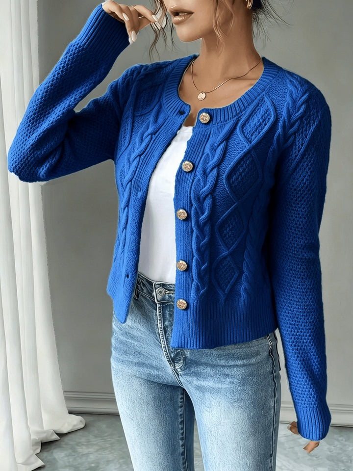 Eleanora | Cable-Knit Button-Front Cardigan