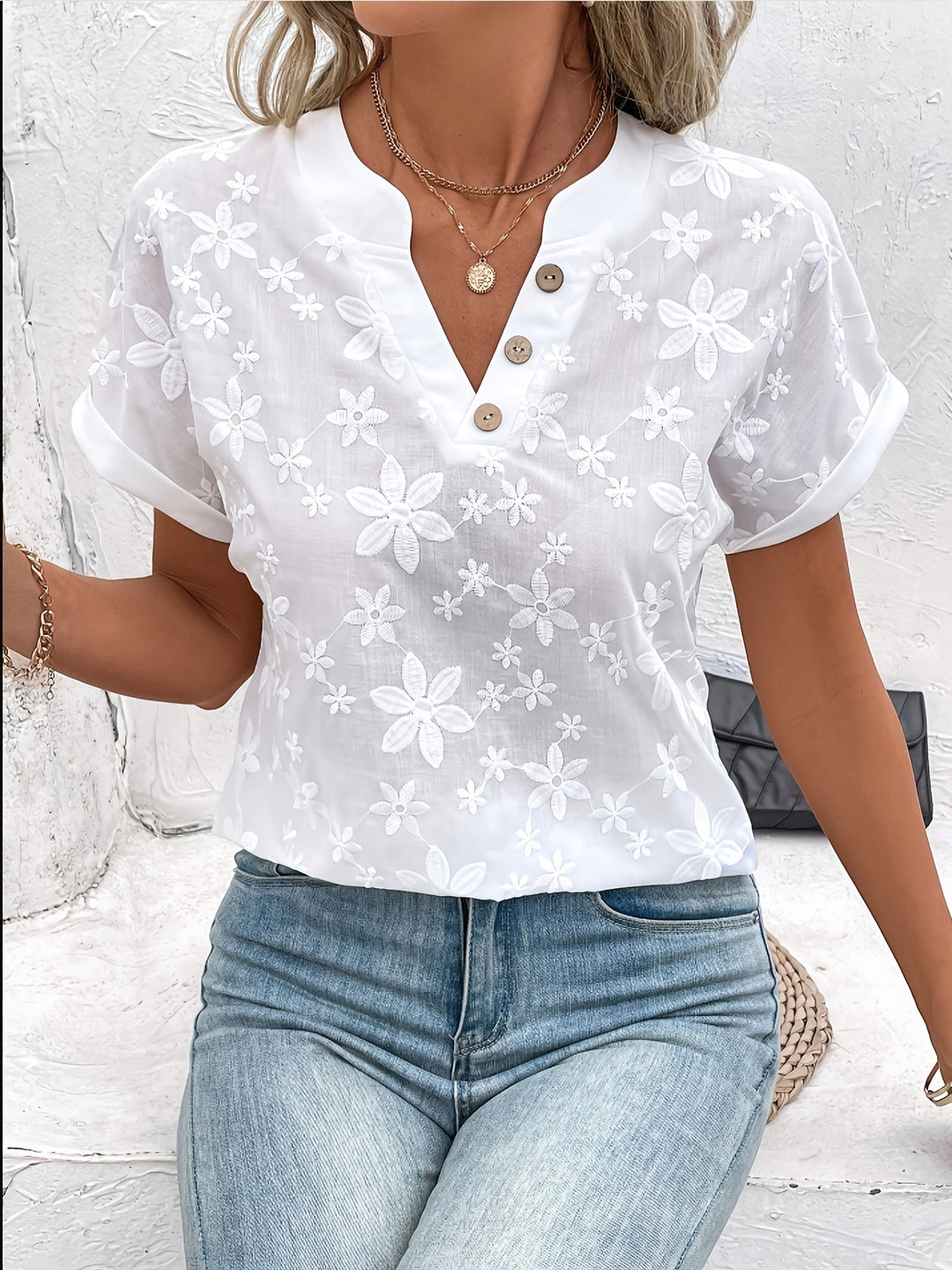 Whitney | Floral Embroidered V-Neck Blouse