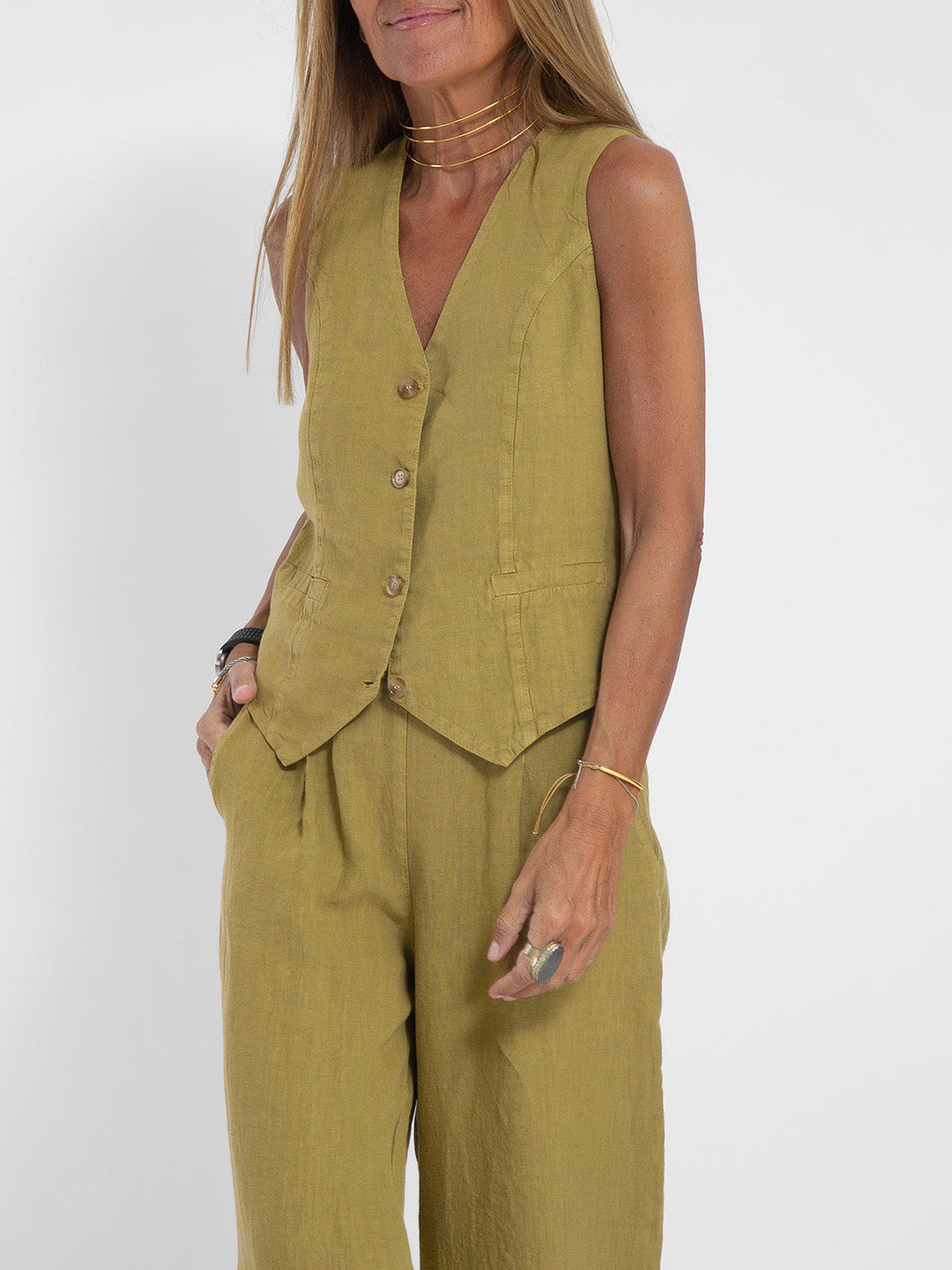 Lauren | Sleeveless V-Neck Vest &amp; Wide-Leg Pants Set