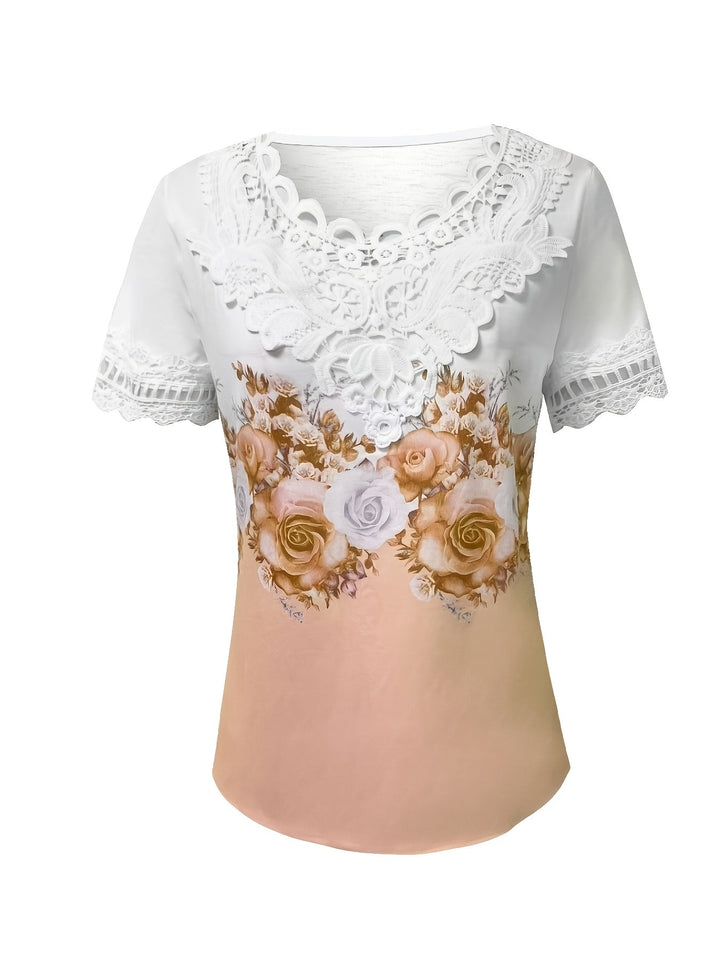 Renee | Lace-Trimmed Floral Top