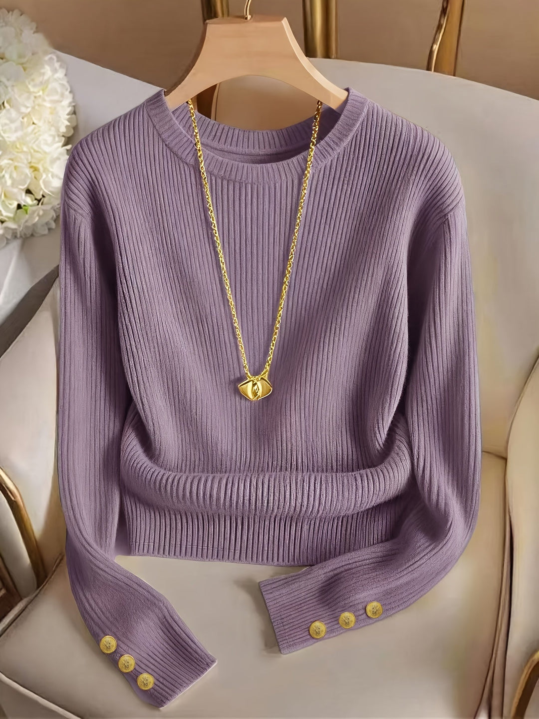 Gretchen | Ribbed Button-Cuff Sweater