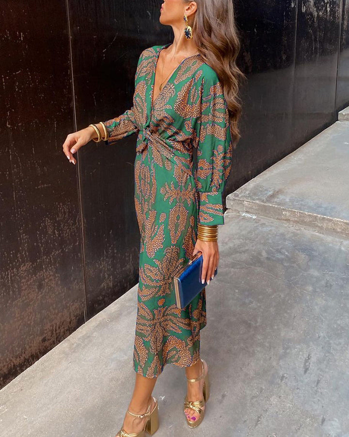 Caroline | Long V-Neck A-Line Maxi Dress