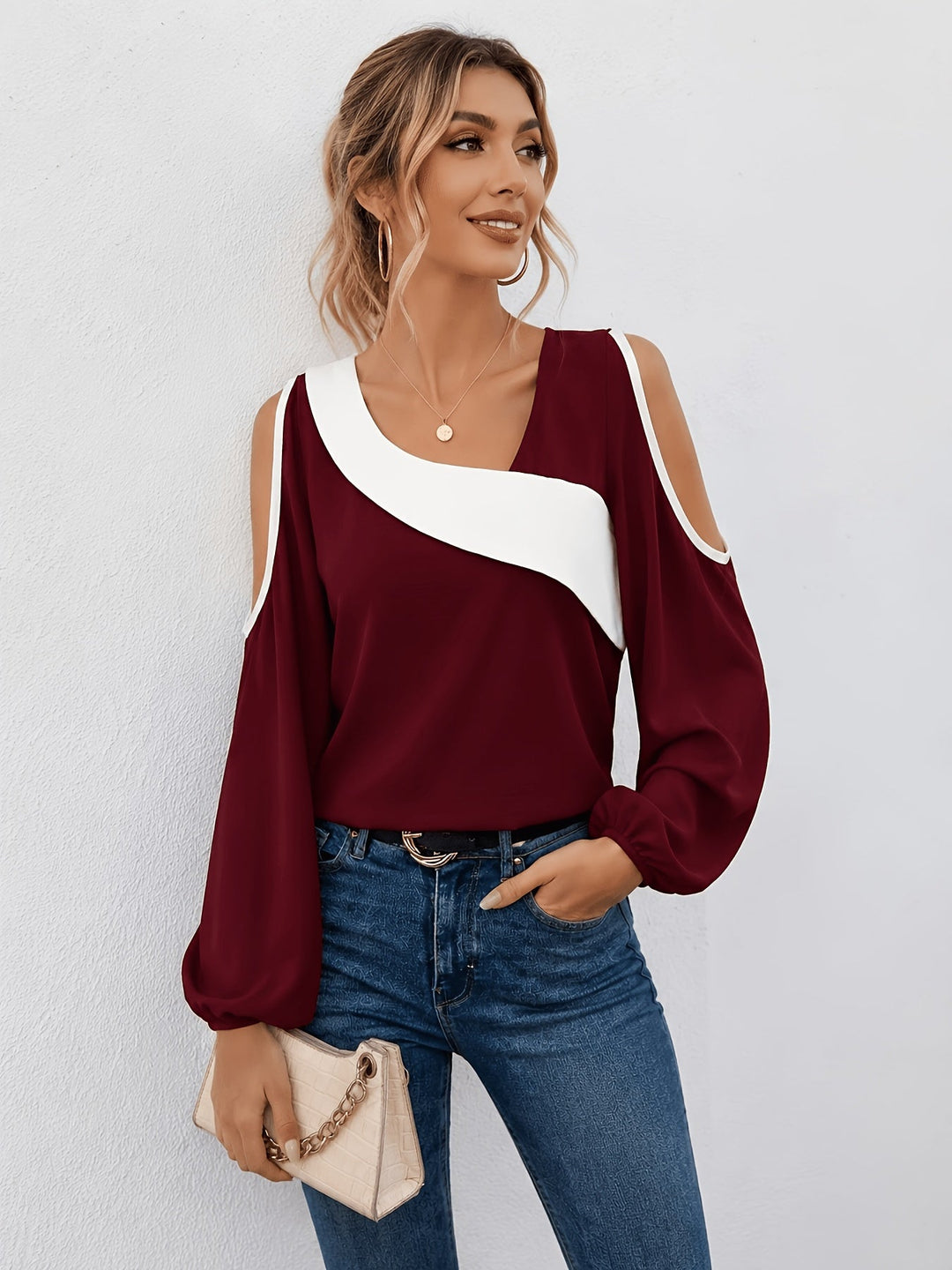 Annette | Cold-Shoulder Color Block Top
