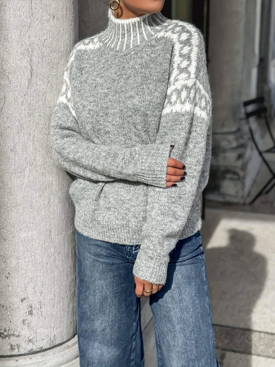 Corinna | Contrast-Trim Mock-Neck Sweater