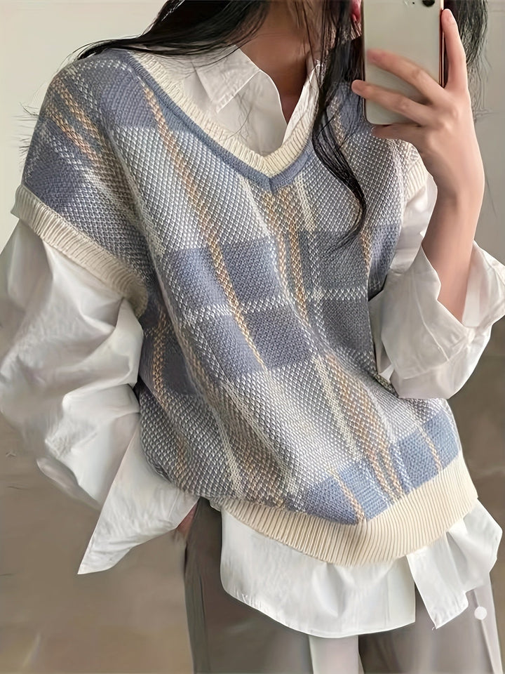 Marnie | Vintage Plaid V-Neck Sweater Vest