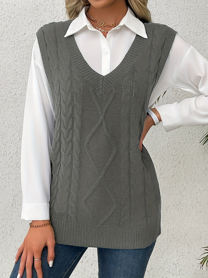 Cora | Cozy Cable-Knit V-Neck Sweater Vest