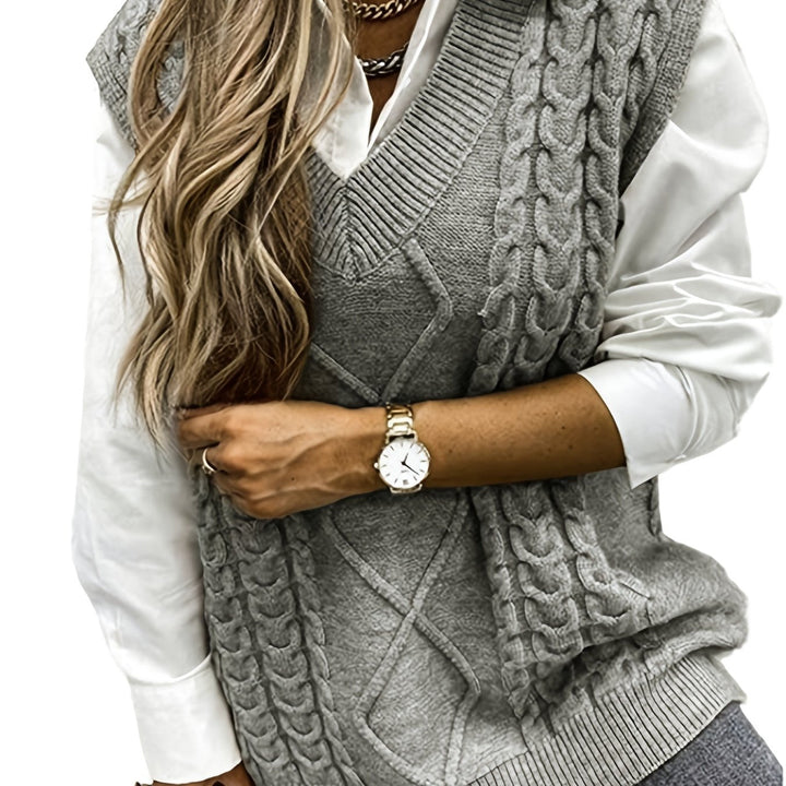 Cora | Cozy Cable-Knit V-Neck Sweater Vest