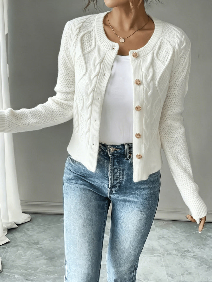 Eleanora | Cable-Knit Button-Front Cardigan