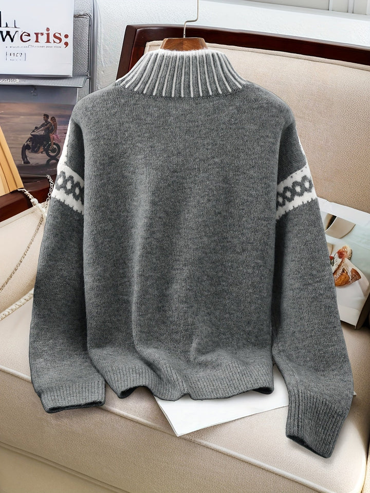 Corinna | Contrast-Trim Mock-Neck Sweater