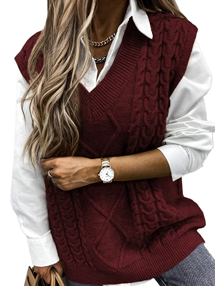 Cora | Cozy Cable-Knit V-Neck Sweater Vest