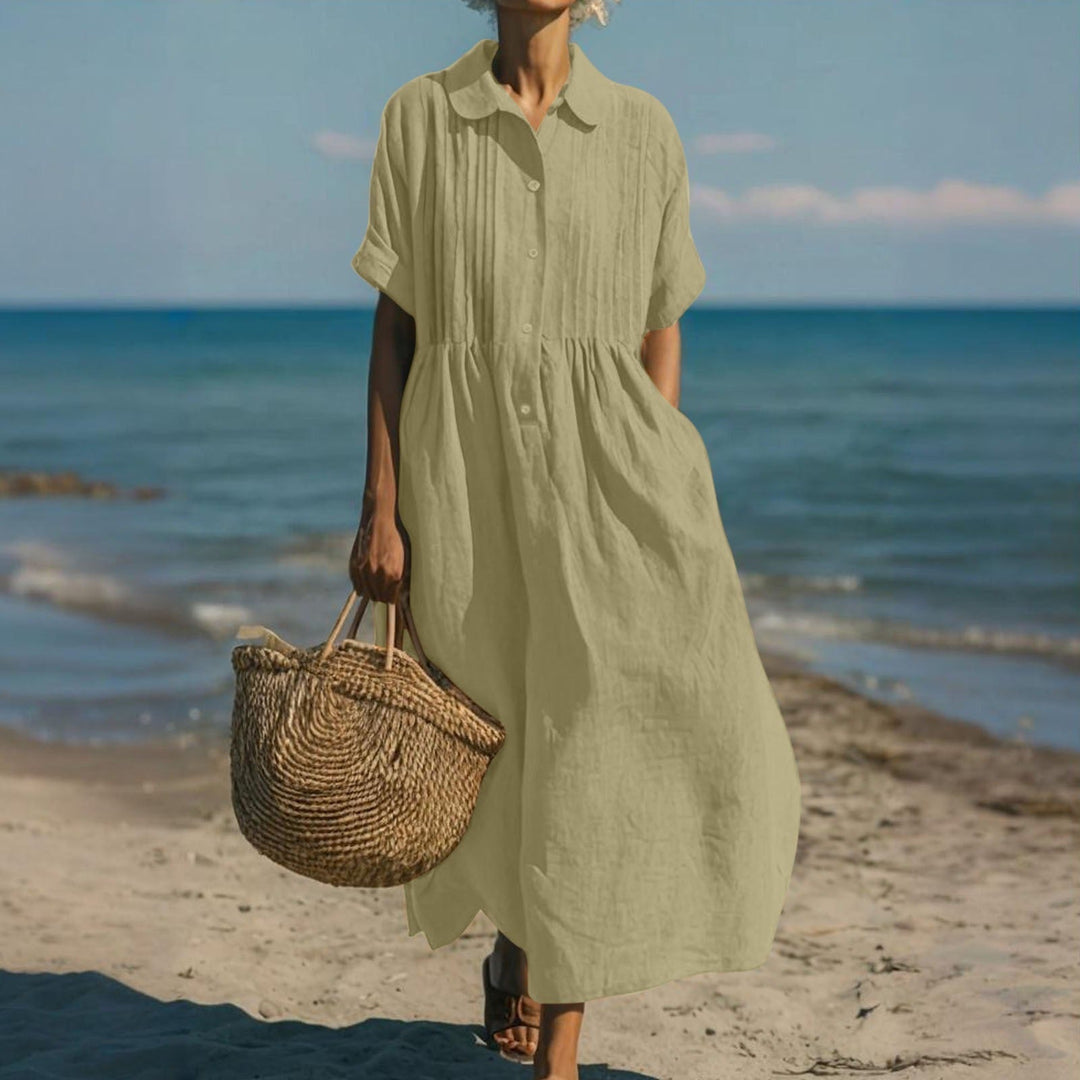 Rosemary | Pleated Collared Maxi Dress