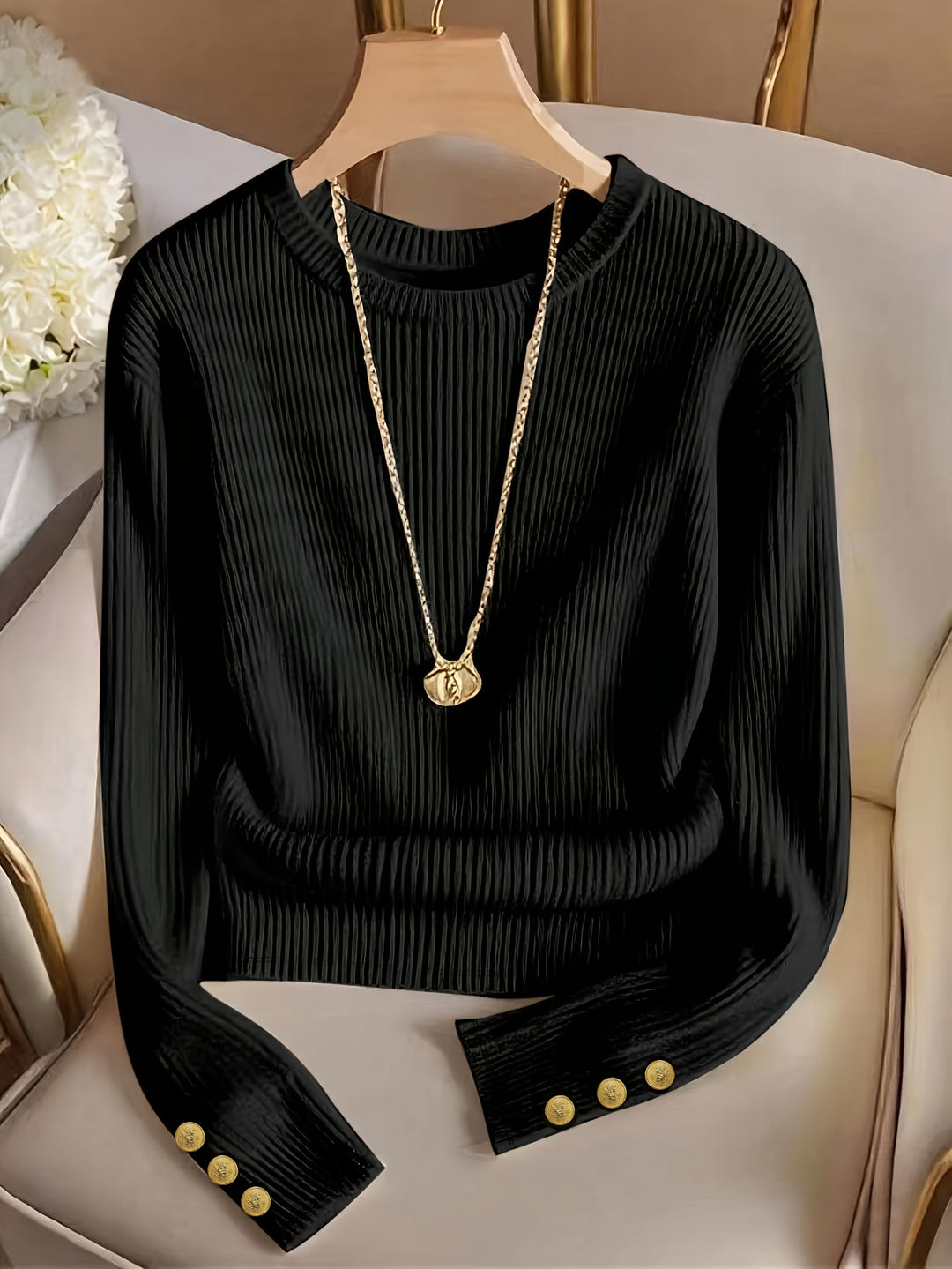 Gretchen | Ribbed Button-Cuff Sweater