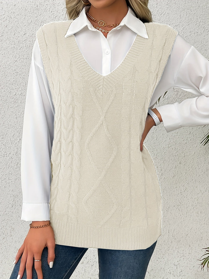 Cora | Cozy Cable-Knit V-Neck Sweater Vest