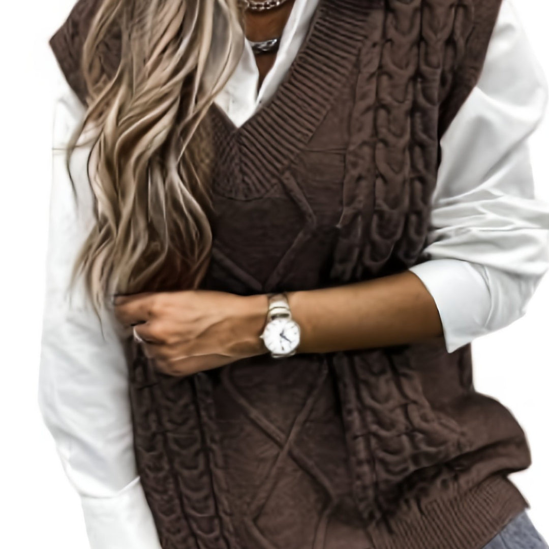 Cora | Cozy Cable-Knit V-Neck Sweater Vest