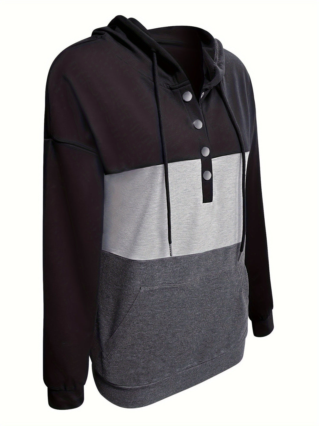 Melanie | Color Block Button-Neck Hoodie