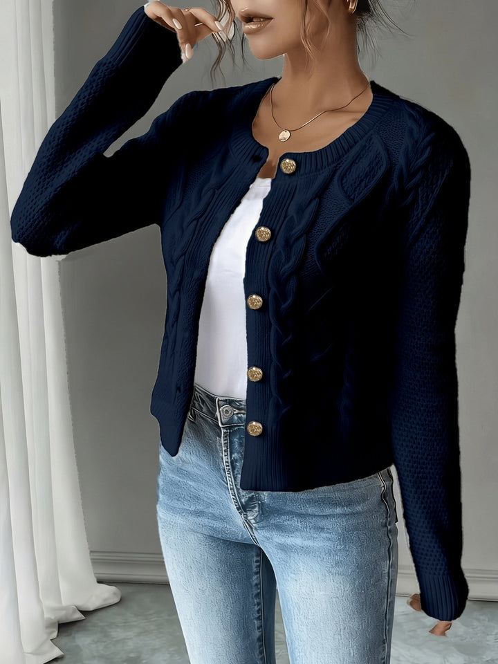 Eleanora | Cable-Knit Button-Front Cardigan