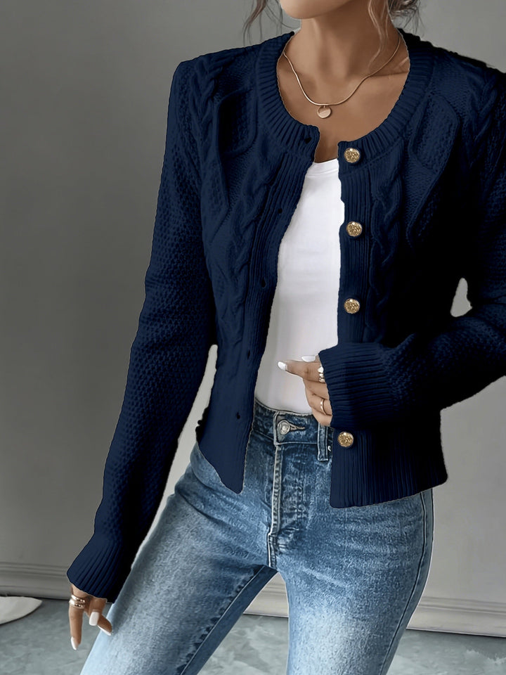 Eleanora | Cable-Knit Button-Front Cardigan