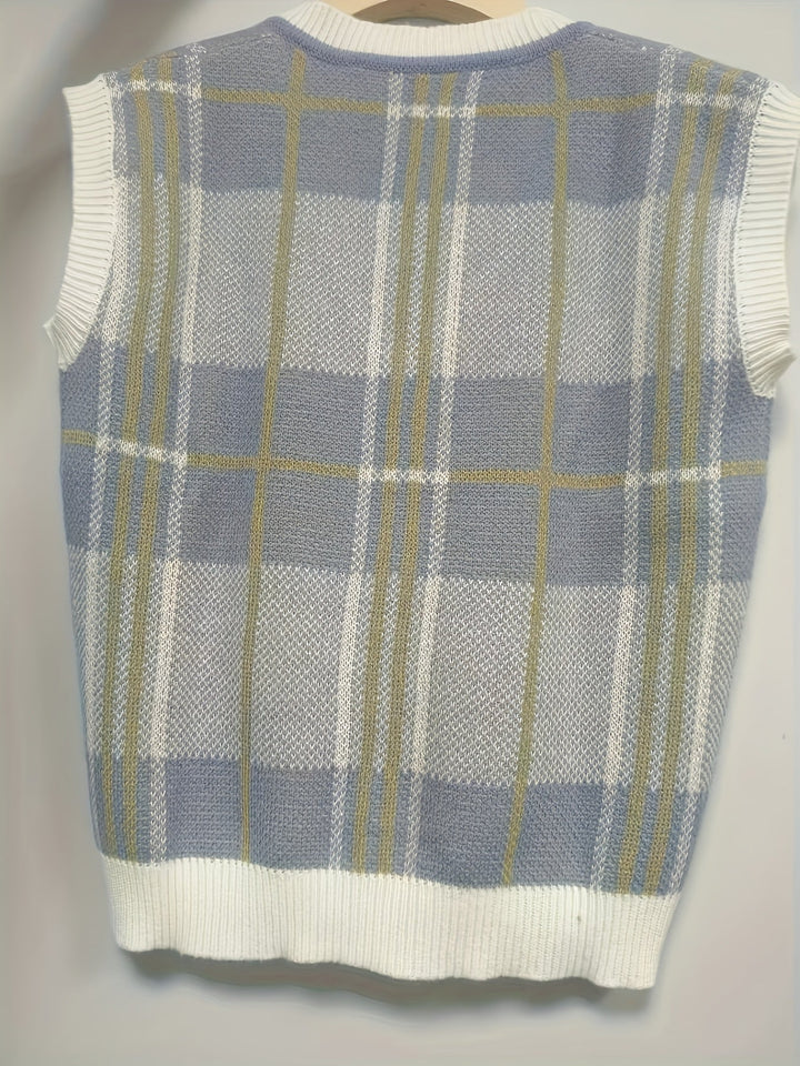 Marnie | Vintage Plaid V-Neck Sweater Vest