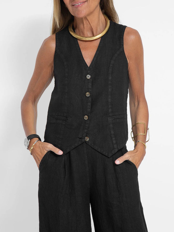 Lauren | Sleeveless V-Neck Vest &amp; Wide-Leg Pants Set