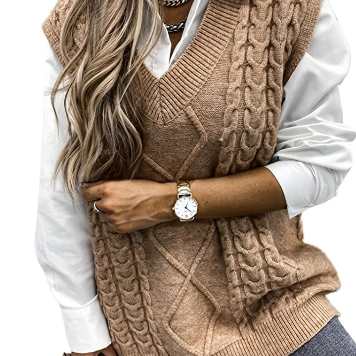 Cora | Cozy Cable-Knit V-Neck Sweater Vest