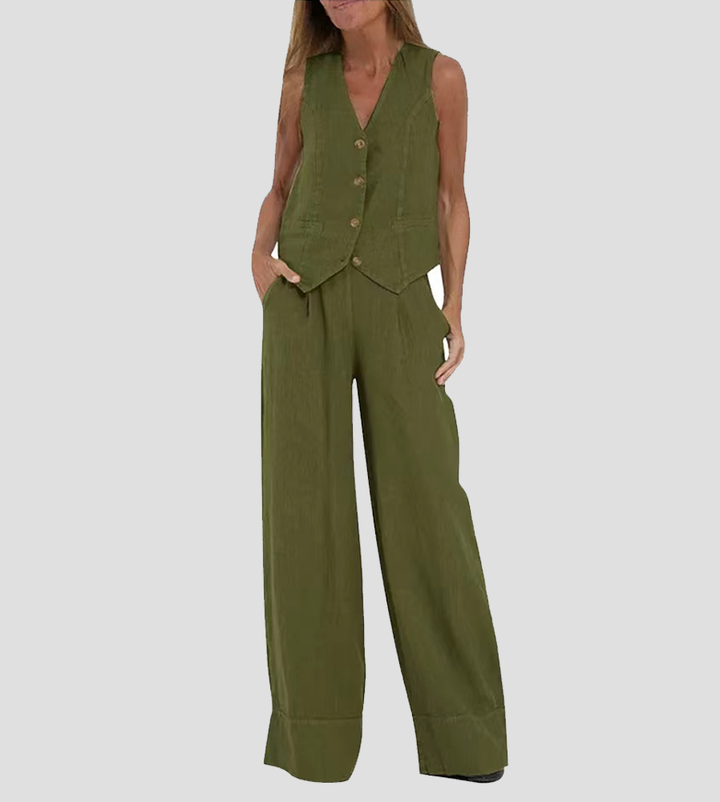 Lauren | Sleeveless V-Neck Vest &amp; Wide-Leg Pants Set