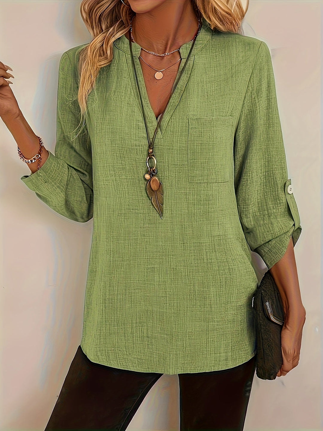 Isabel | Refined V-Neck Roll-Sleeve Top
