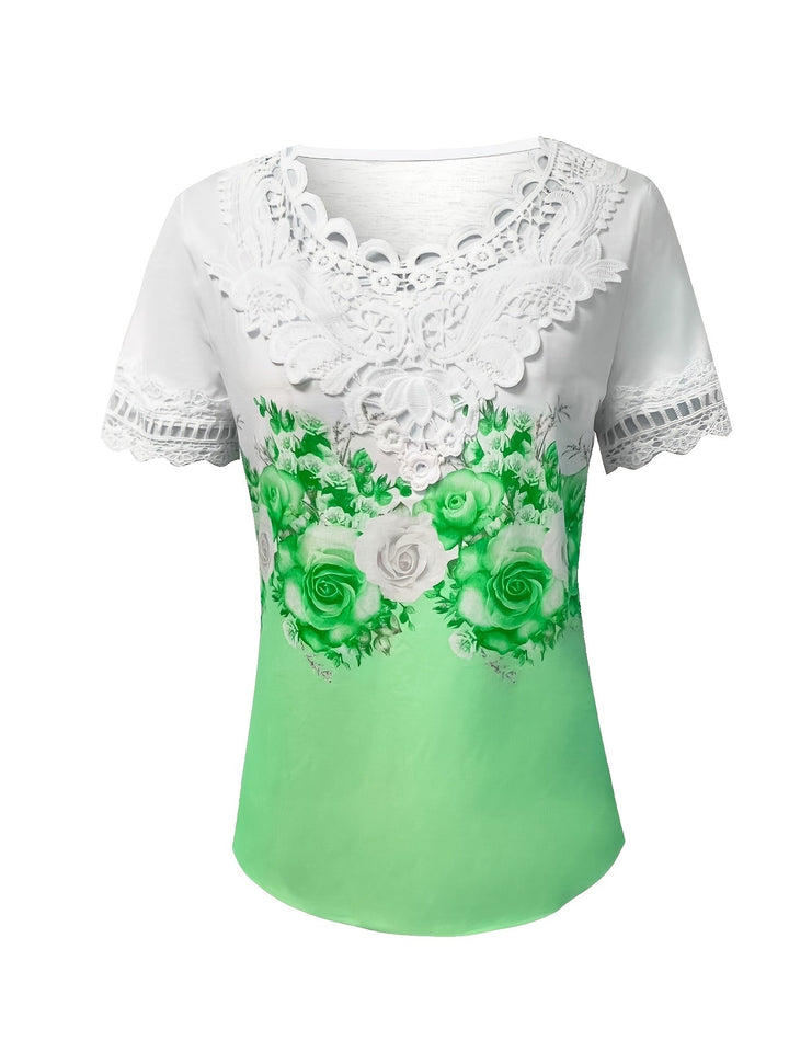 Renee | Lace-Trimmed Floral Top