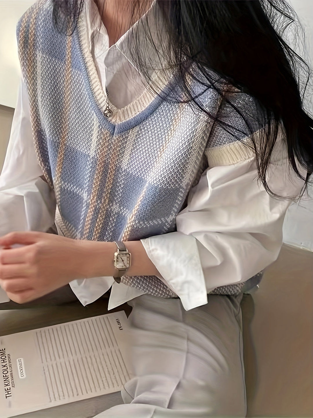 Marnie | Vintage Plaid V-Neck Sweater Vest