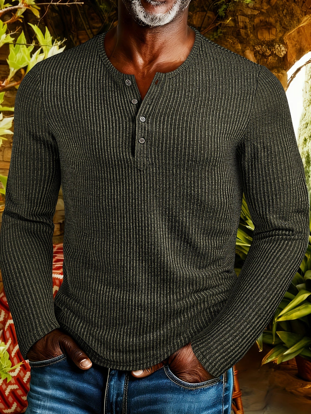 Griffin | Textured Ribbed Henley Shirt