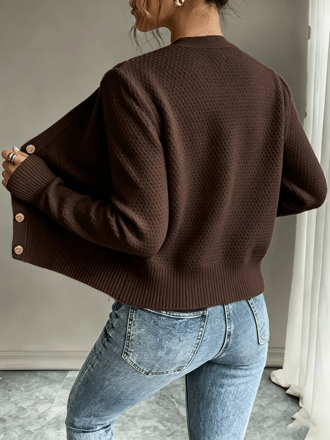 Eleanora | Cable-Knit Button-Front Cardigan
