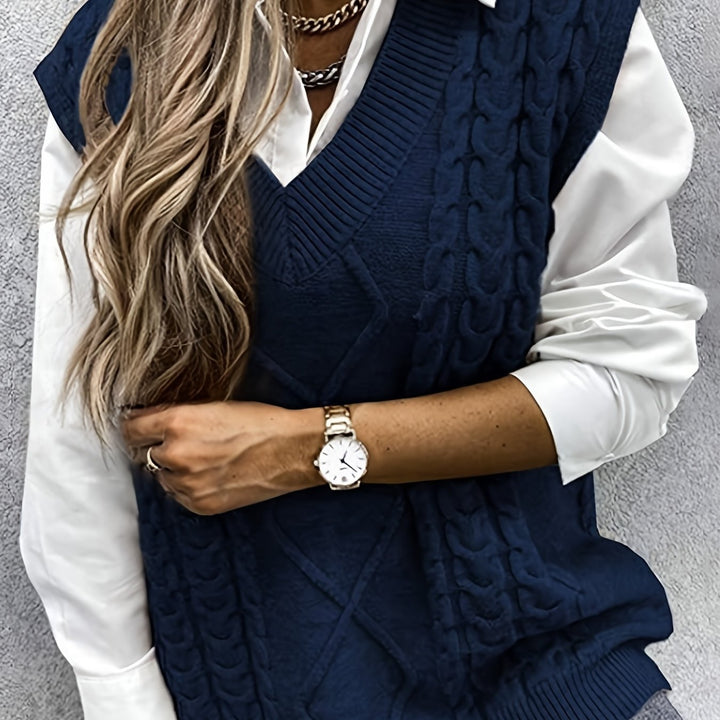 Cora | Cozy Cable-Knit V-Neck Sweater Vest