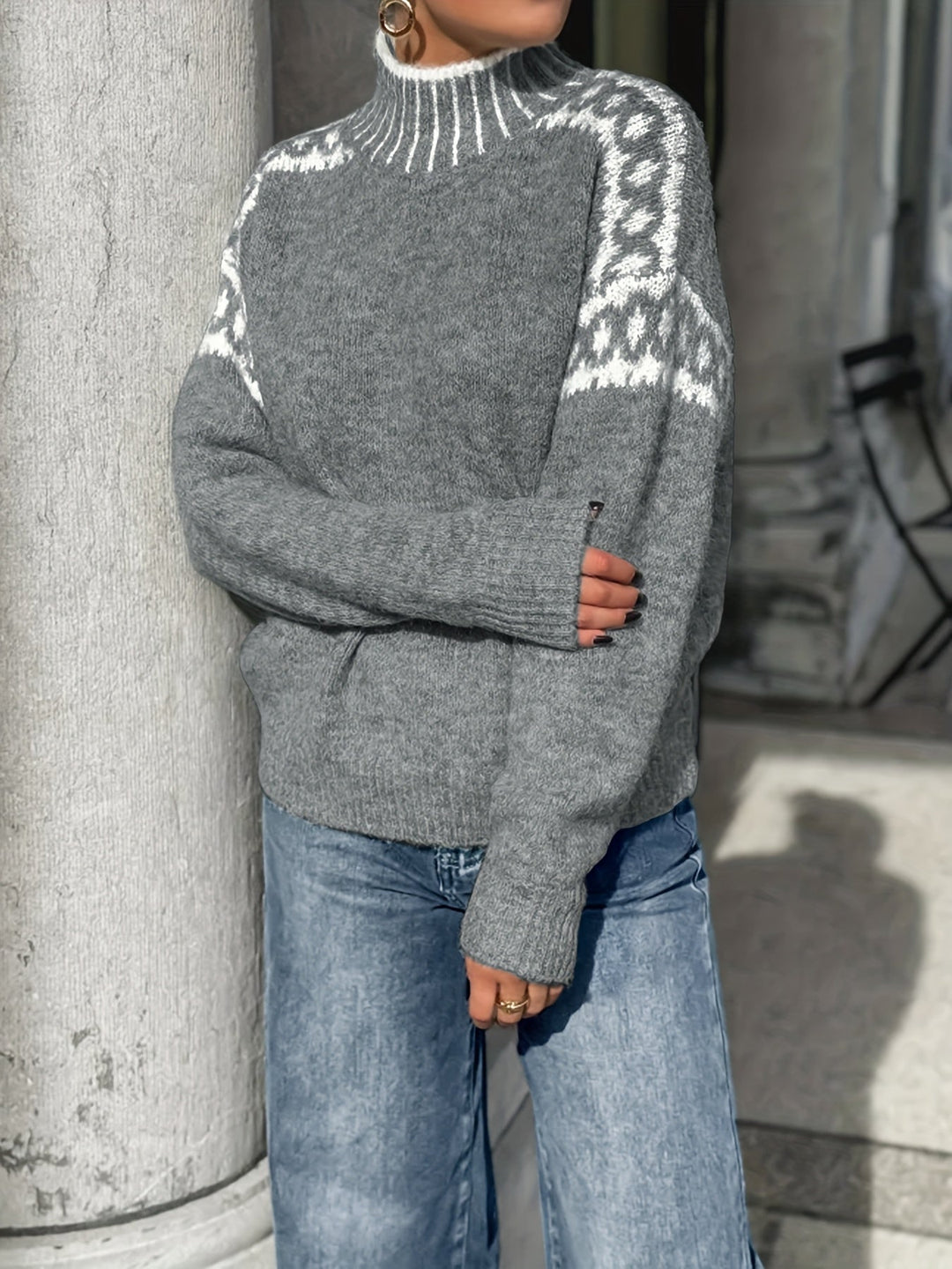 Corinna | Contrast-Trim Mock-Neck Sweater