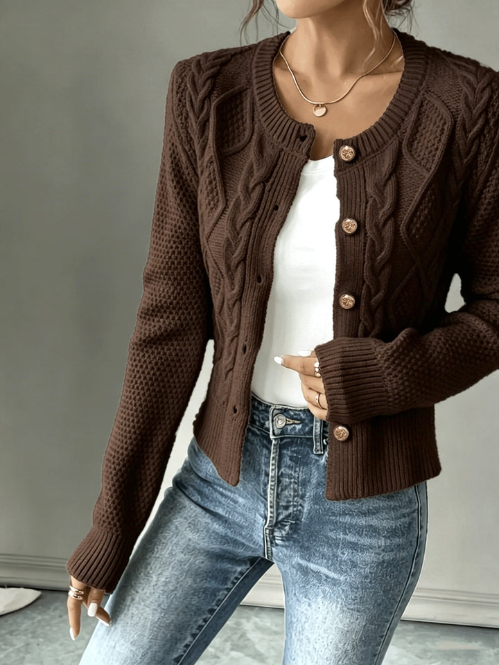 Eleanora | Cable-Knit Button-Front Cardigan