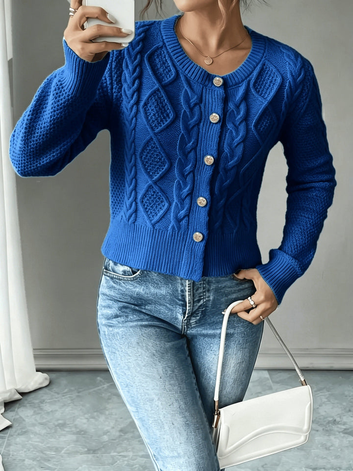 Eleanora | Cable-Knit Button-Front Cardigan