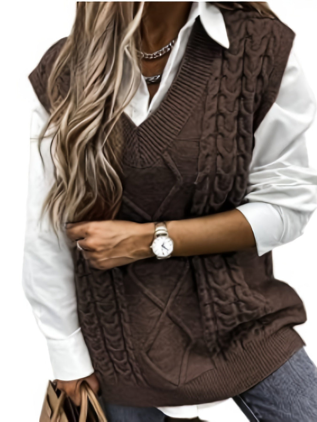 Cora | Cozy Cable-Knit V-Neck Sweater Vest