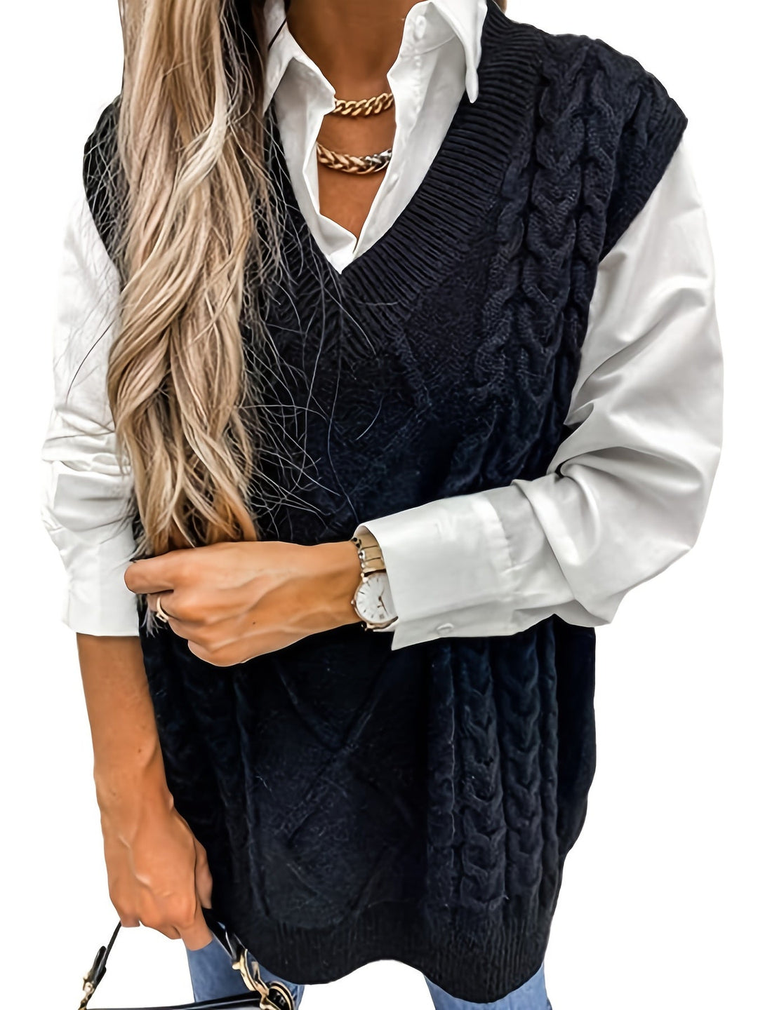 Cora | Cozy Cable-Knit V-Neck Sweater Vest