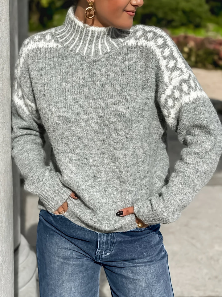 Corinna | Contrast-Trim Mock-Neck Sweater
