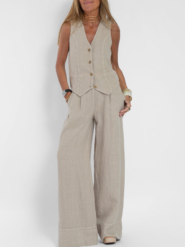 Lauren | Sleeveless V-Neck Vest &amp; Wide-Leg Pants Set