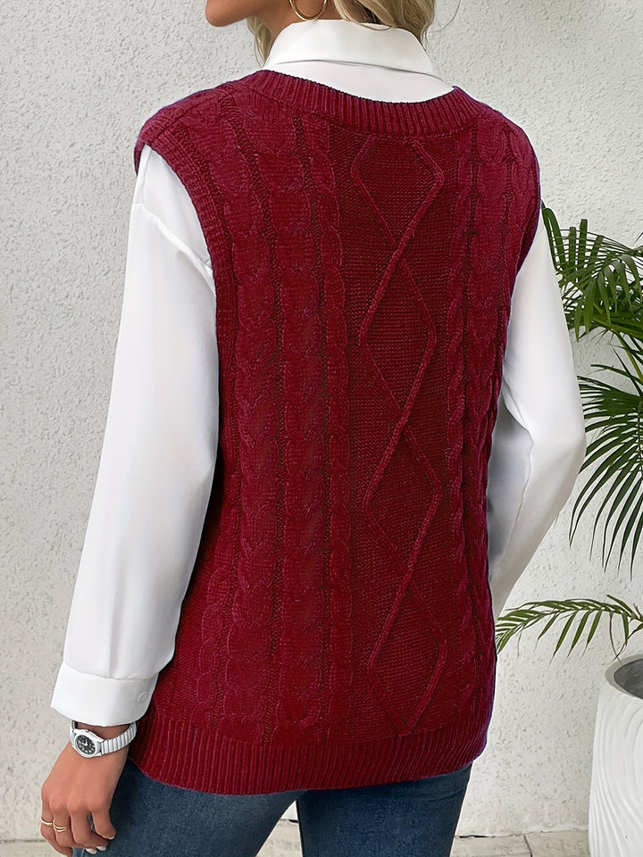 Cora | Cozy Cable-Knit V-Neck Sweater Vest