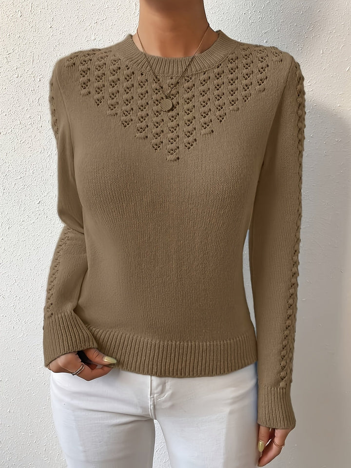 Aveline | Pointelle-Knit Round Neck Sweater